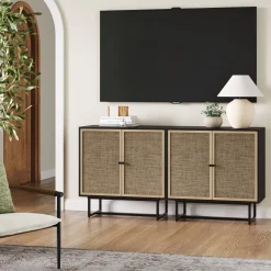 Metal and Rattan TV Stand Console for TVs up to 65