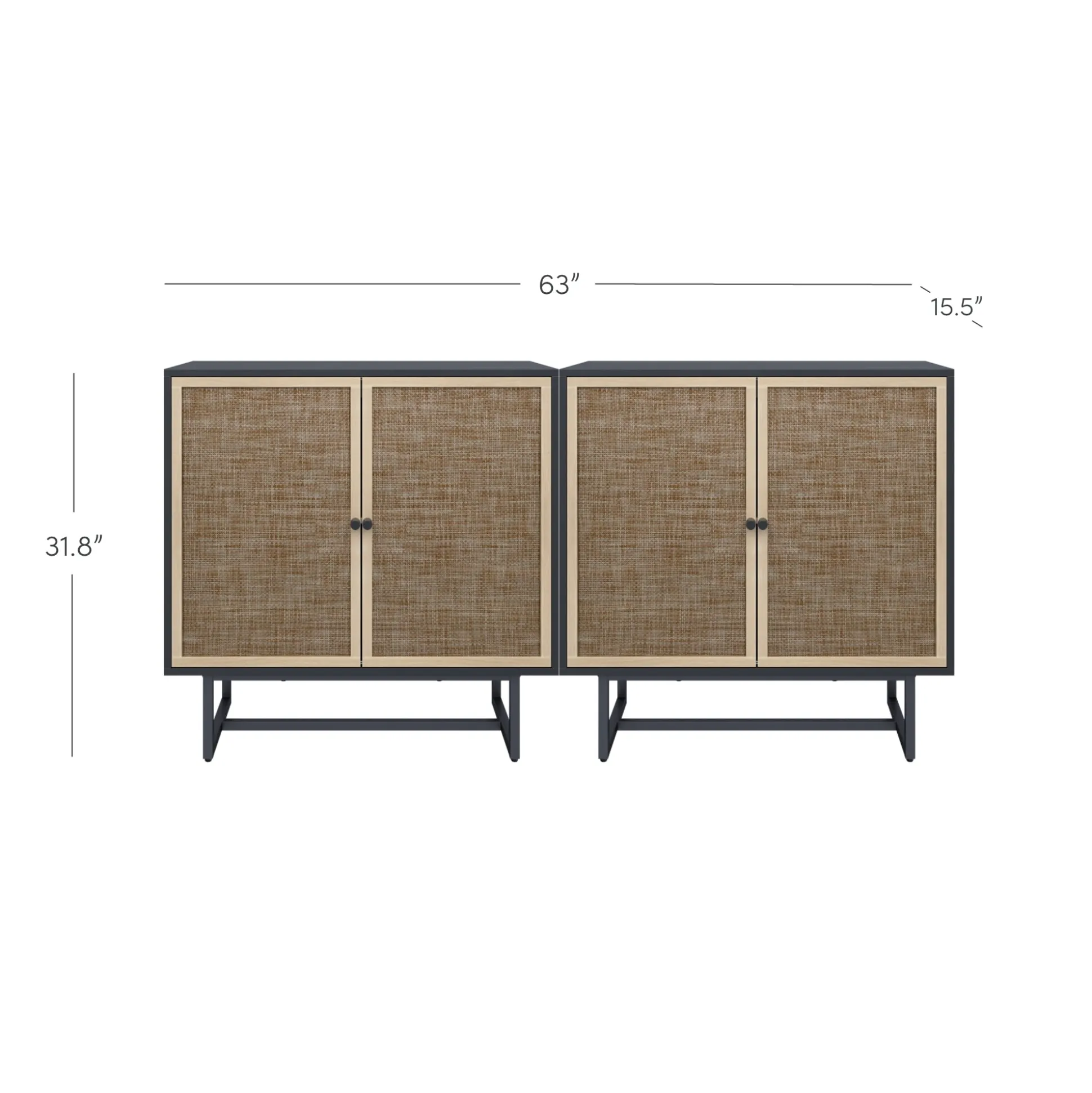 Metal and Rattan TV Stand Console for TVs up to 65" Black Oak