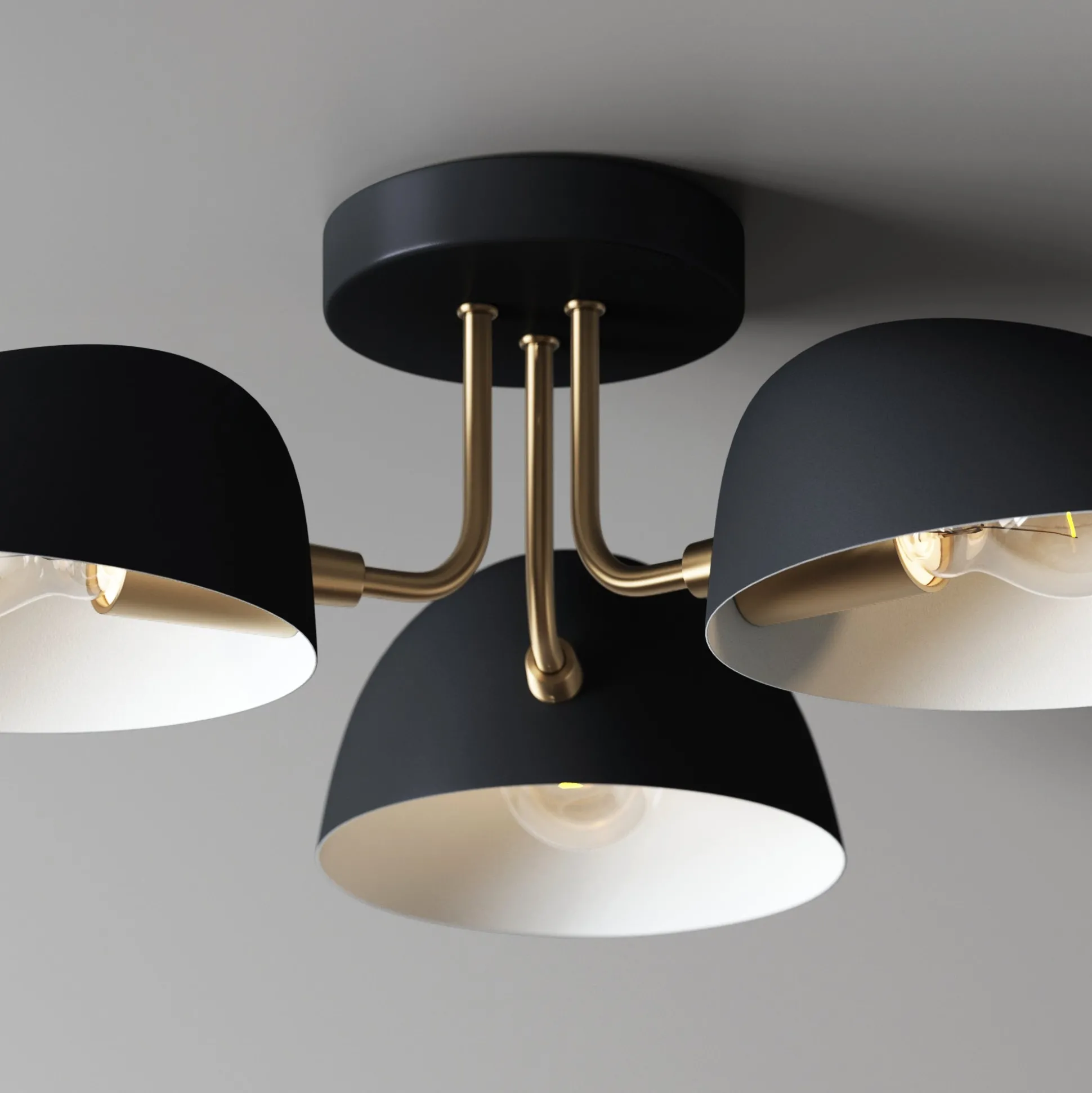 Metal 3-Arm Flush Mount Ceiling Light Black