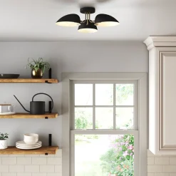 Metal 3-Arm Flush Mount Ceiling Light Black