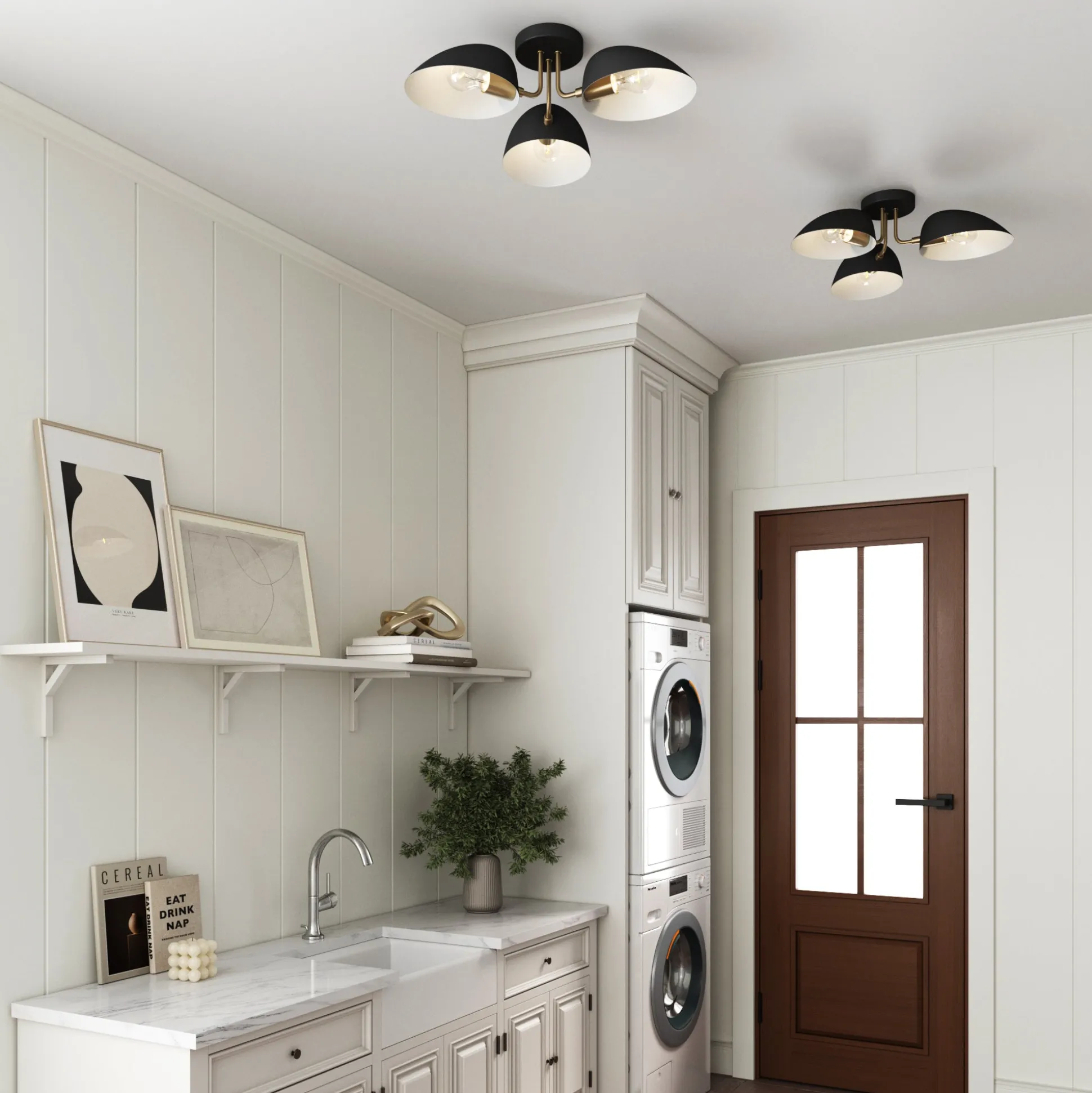 Metal 3-Arm Flush Mount Ceiling Light Black