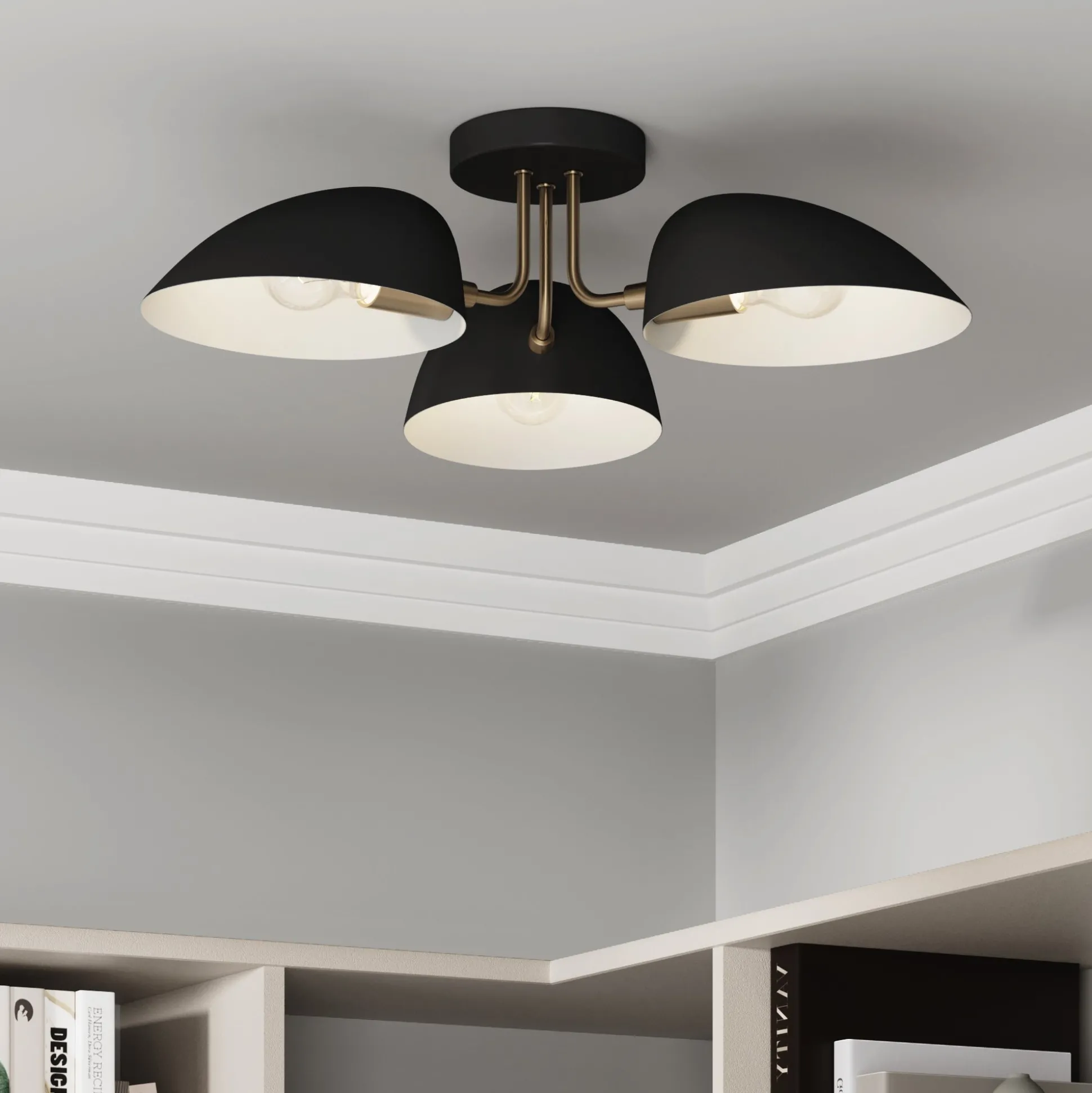 Metal 3-Arm Flush Mount Ceiling Light Black