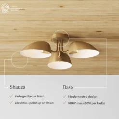 Metal 3-Arm Flush Mount Ceiling Light Brass (Set of 2)