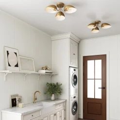 Metal 3-Arm Flush Mount Ceiling Light Brass (Set of 2)