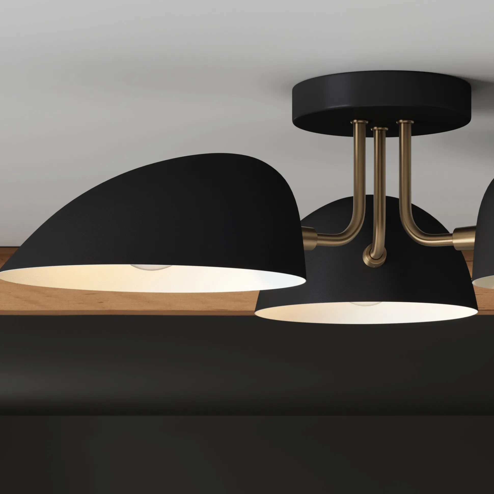Metal 3-Arm Flush Mount Ceiling Light Black (Set of 2)