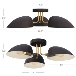 Metal 3-Arm Flush Mount Ceiling Light Black (Set of 2)