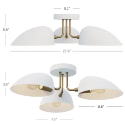 Metal 3-Arm Flush Mount Ceiling Light White