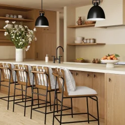 Metal Bar Stool with Cushion and Solid Wood Frame (Set of 4)