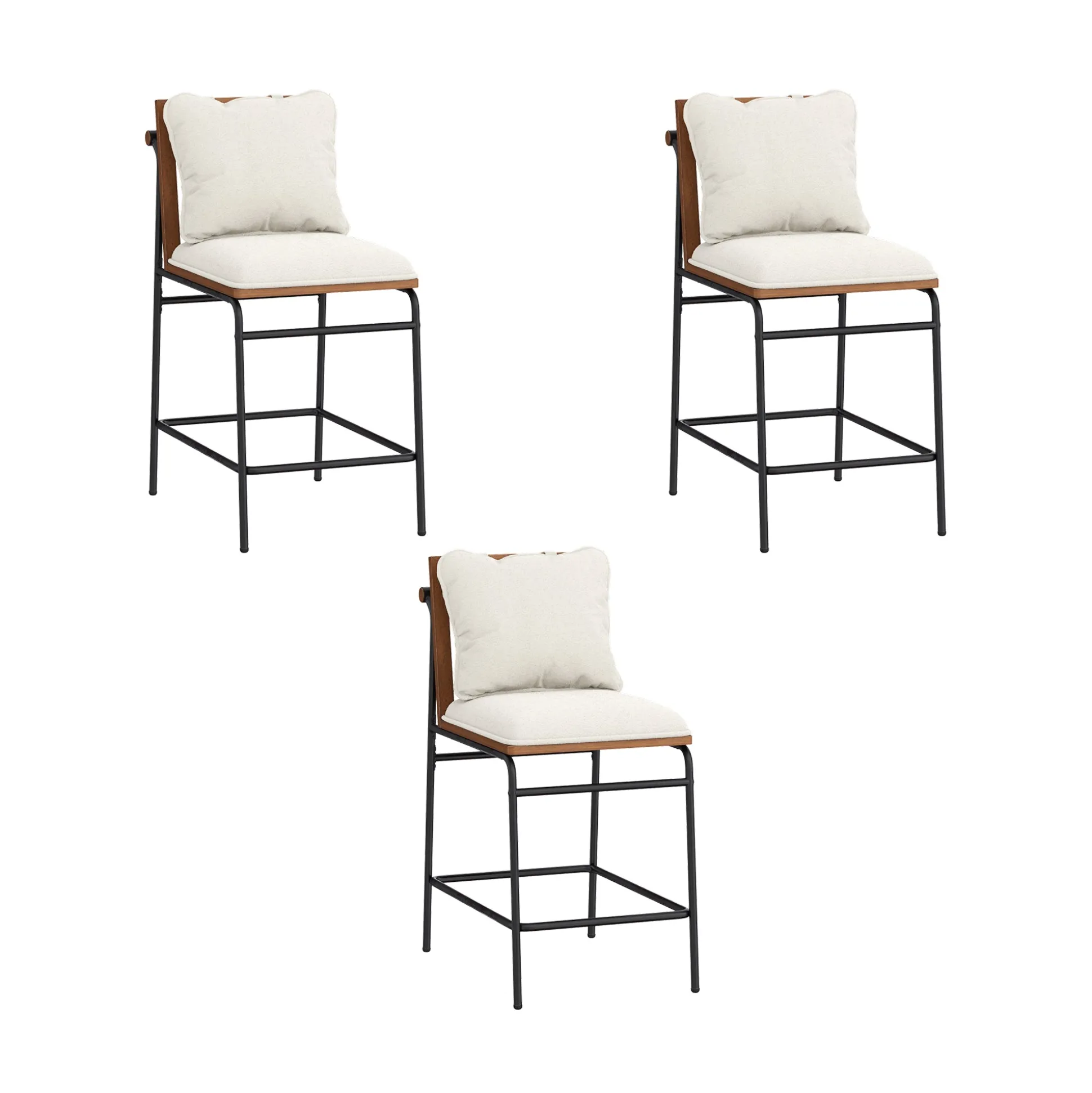 Metal Bar Stool with Cushion and Solid Wood Frame (Set of 3)