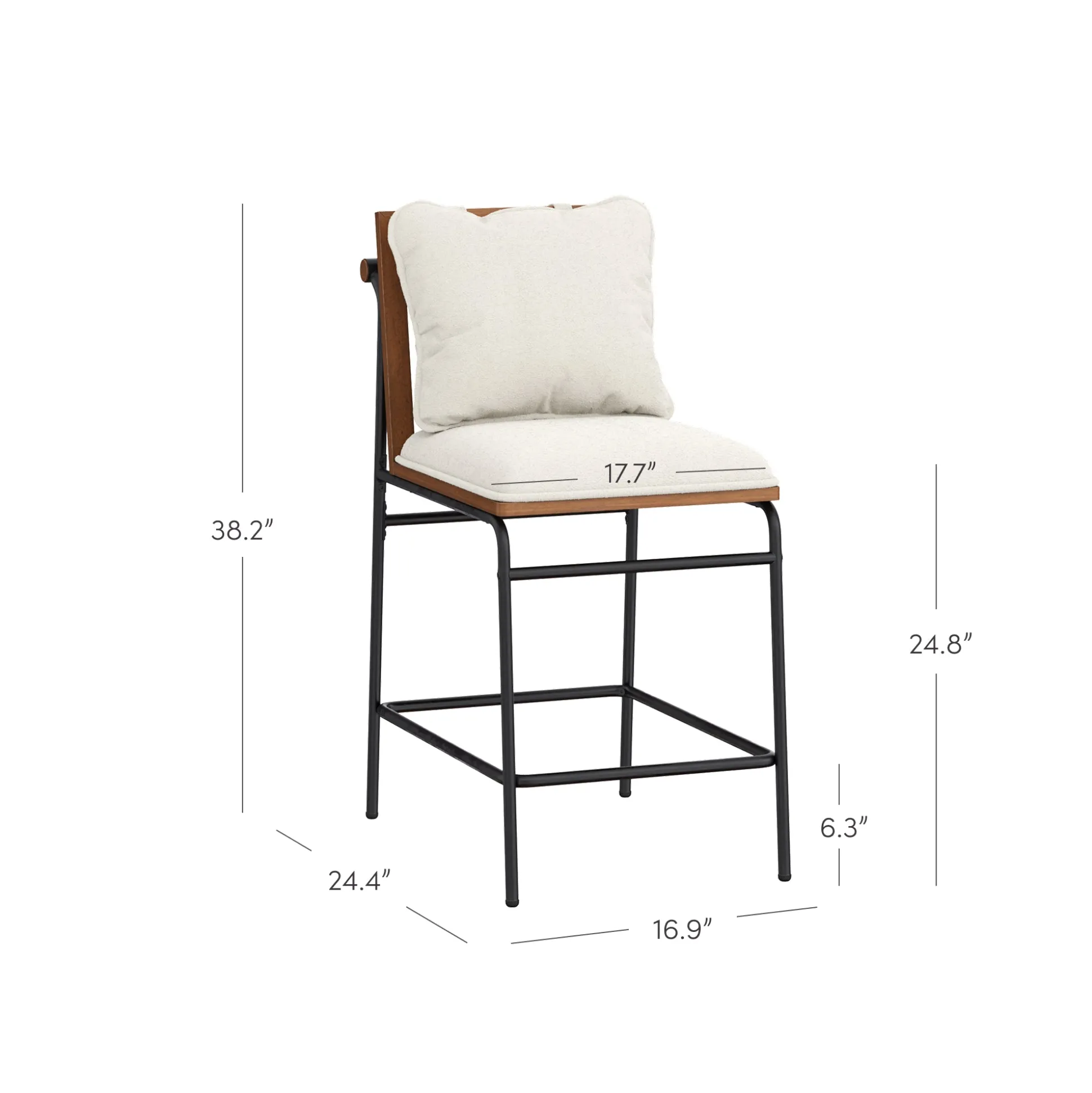 Metal Bar Stool with Cushion and Solid Wood Frame (Set of 3)