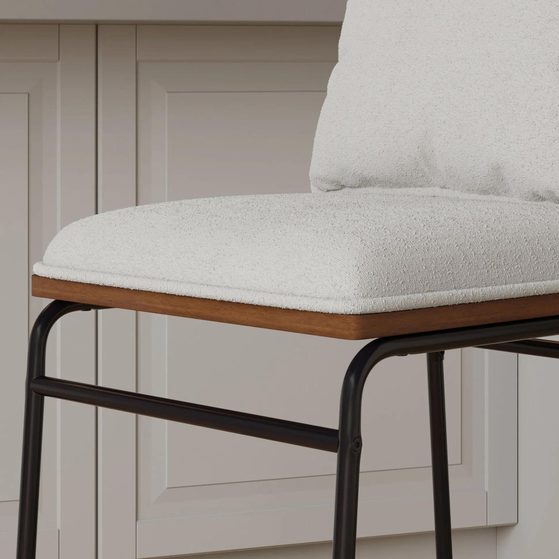 Metal Bar Stool with Cushion and Solid Wood Frame