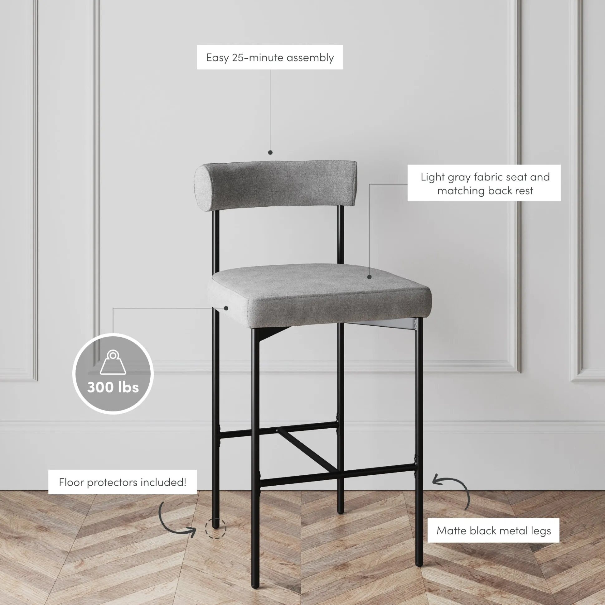 Metal Counter Height Bar Stools Gray (Set of 3)