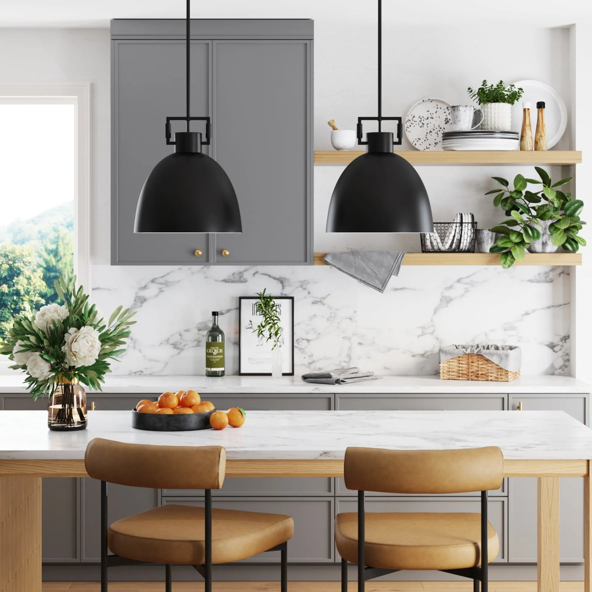Metal Dome Pendant Lights Black (Set of 2)