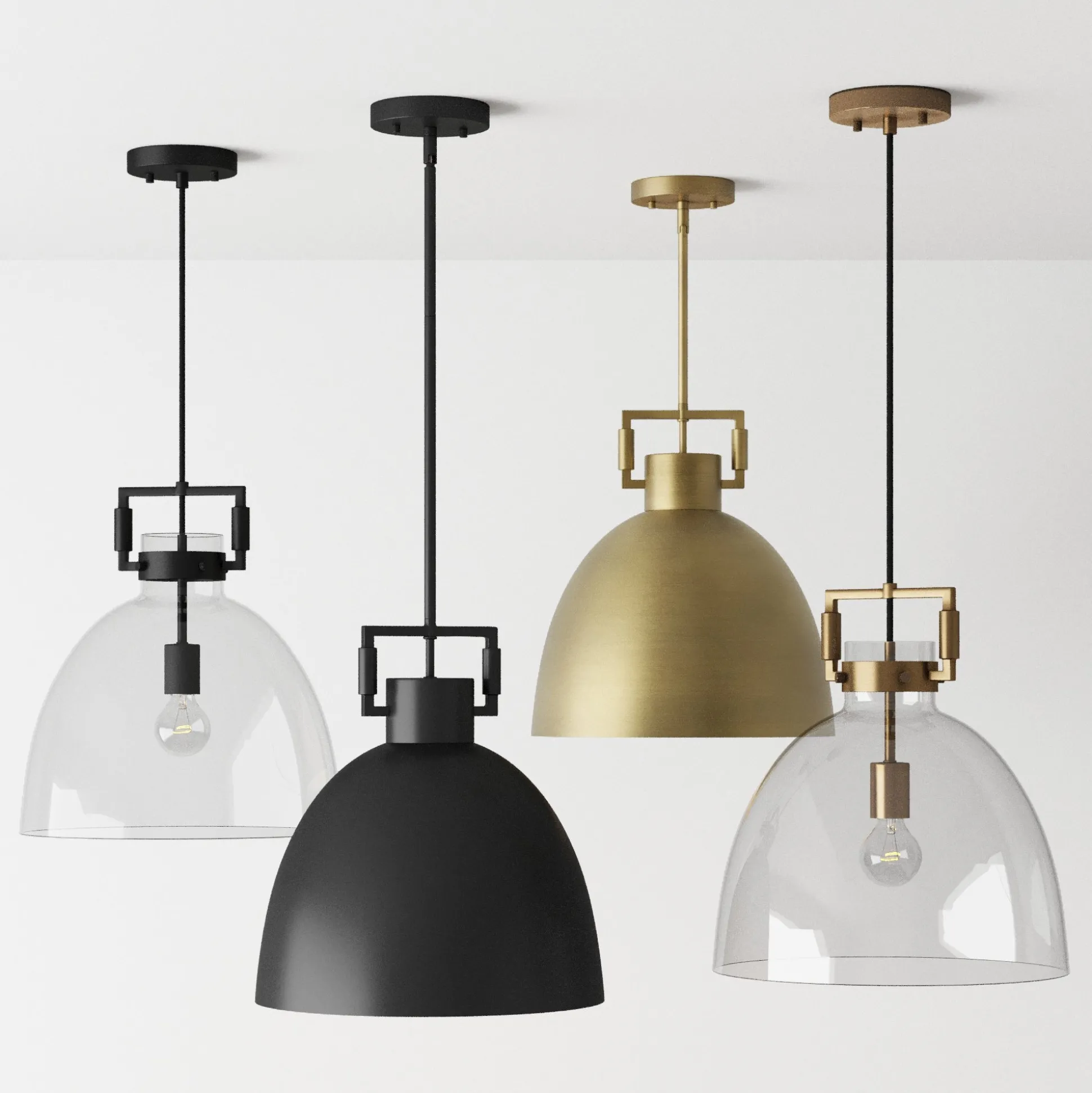 Metal Dome Pendant Lights Brass (Set of 2)