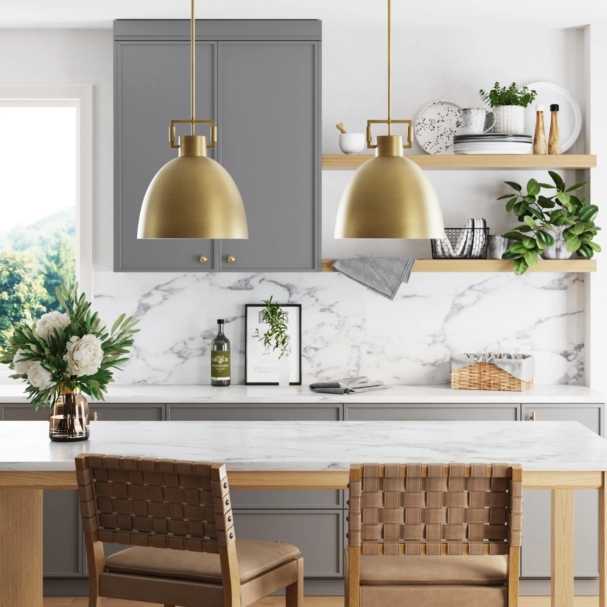 Metal Dome Pendant Lights Brass (Set of 2)
