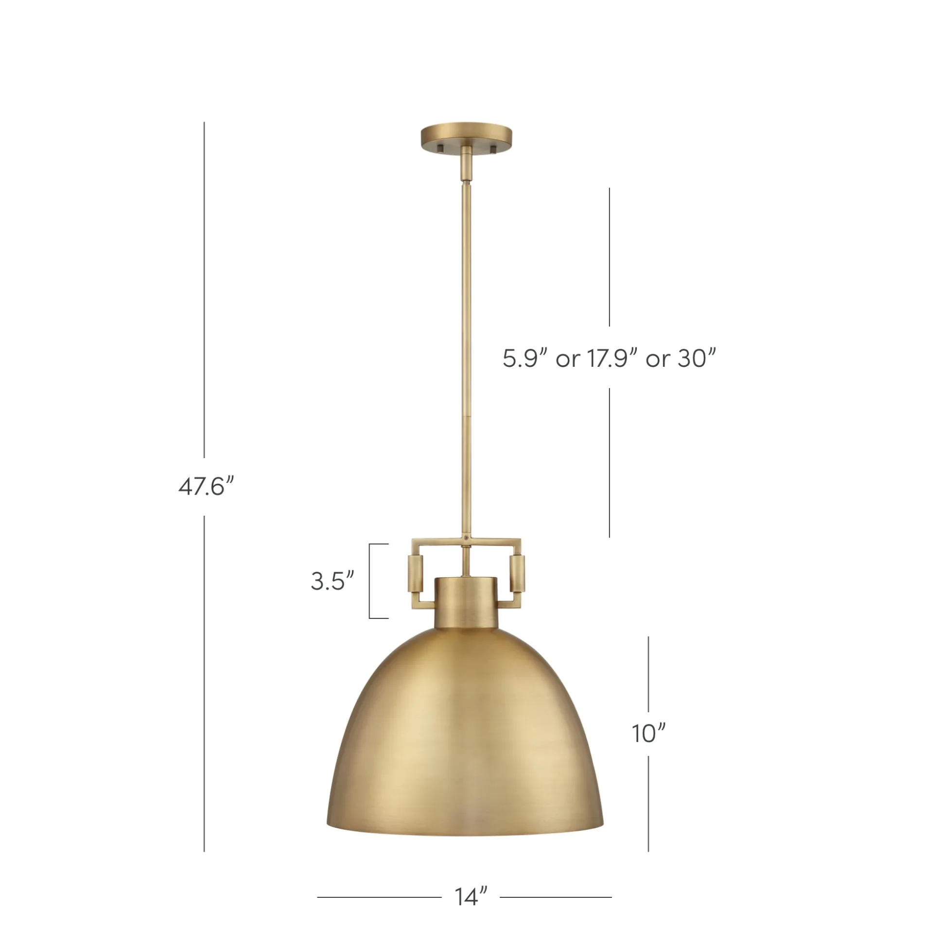 Metal Dome Pendant Lights Brass (Set of 2)