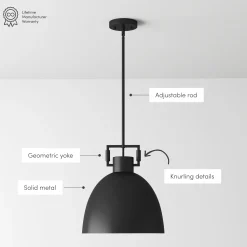 Metal Dome Shade Pendant Ceiling Light Black