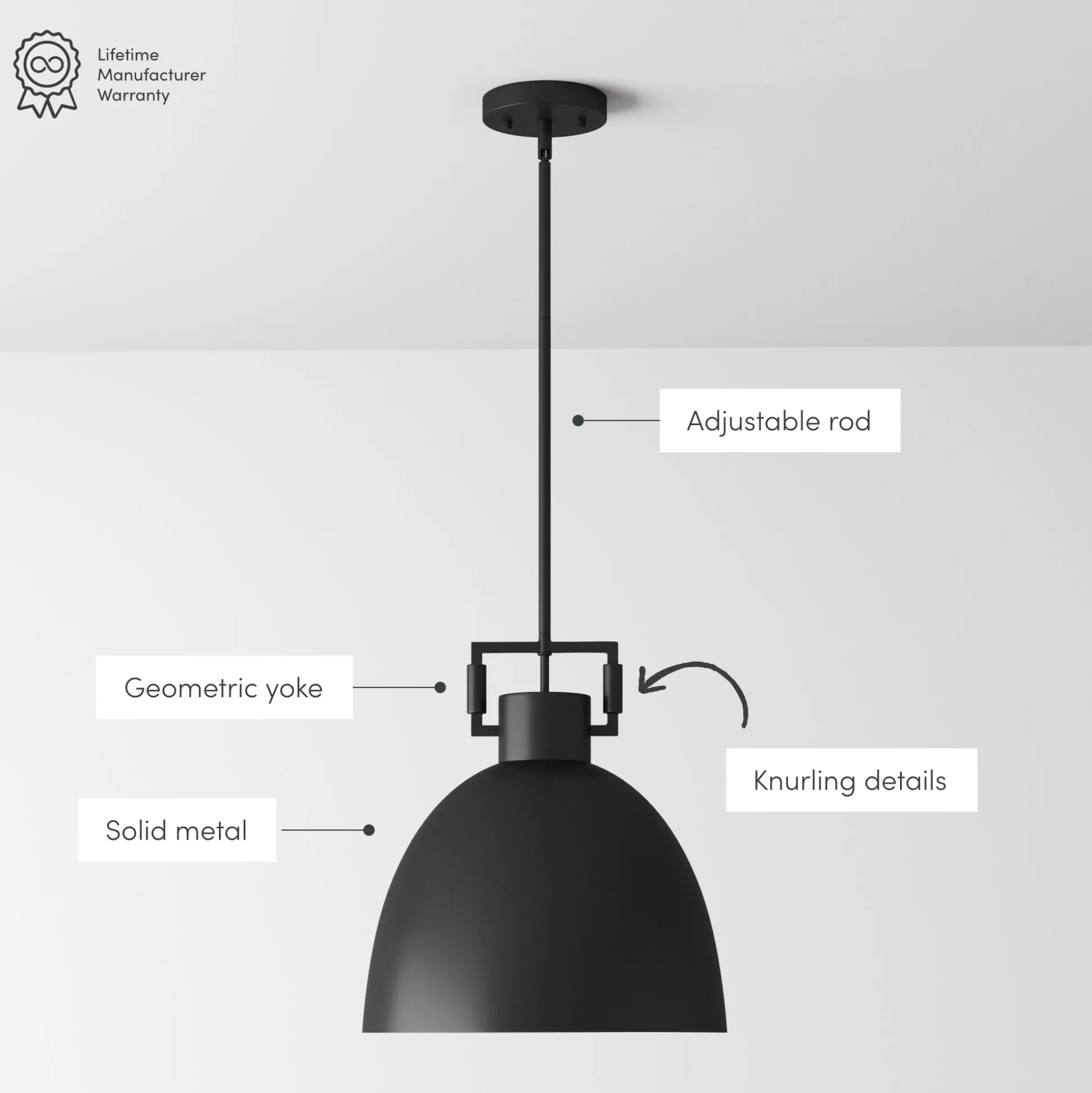 Metal Dome Shade Pendant Ceiling Light Black
