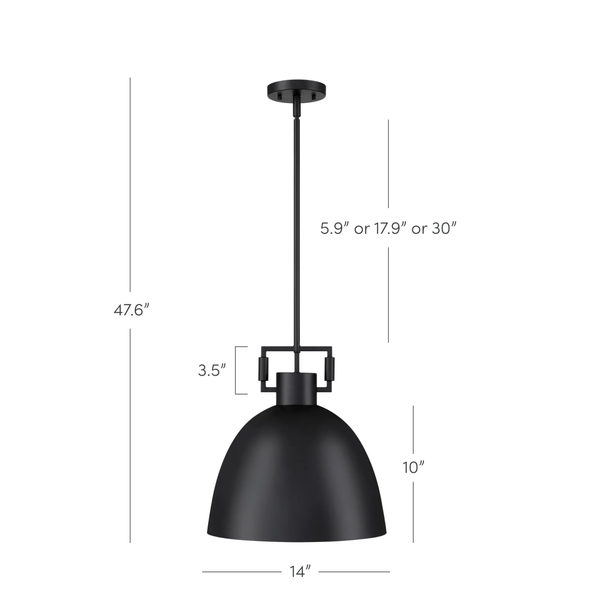 Metal Dome Shade Pendant Ceiling Light Black