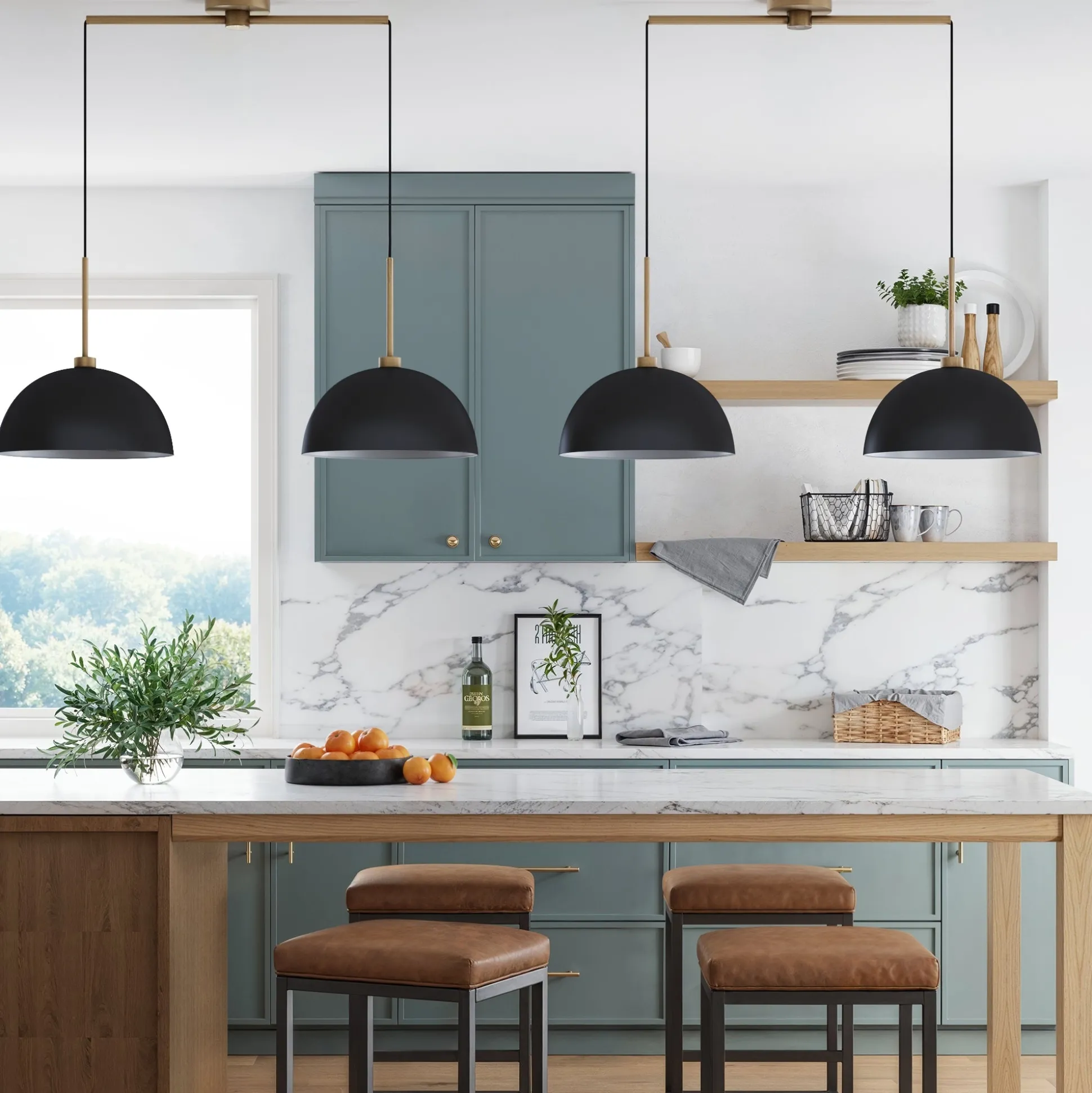 Metal Hanging Pendant Lights Black (Set of 2)