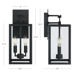 Metal Lantern Outdoor 2-Bulb Wall Light