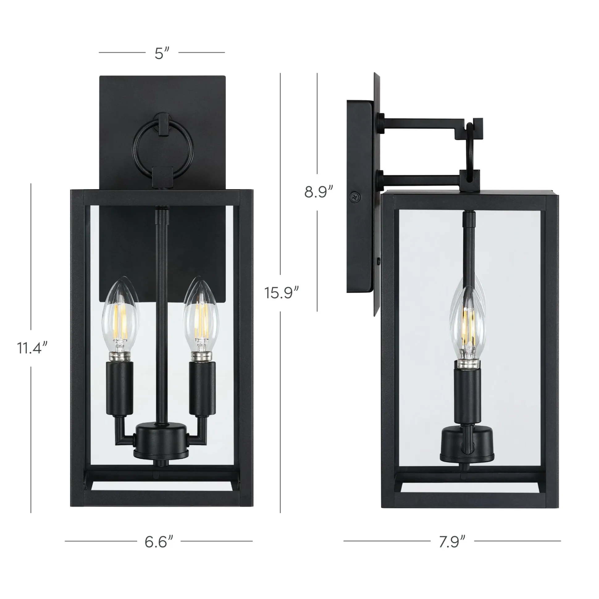 Metal Lantern Outdoor 2-Bulb Wall Light