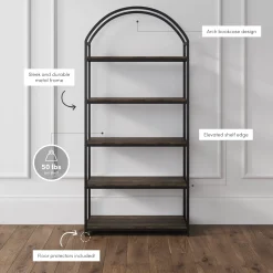 Metal 5-Shelf Arched Bookshelves Black (Set of 4)