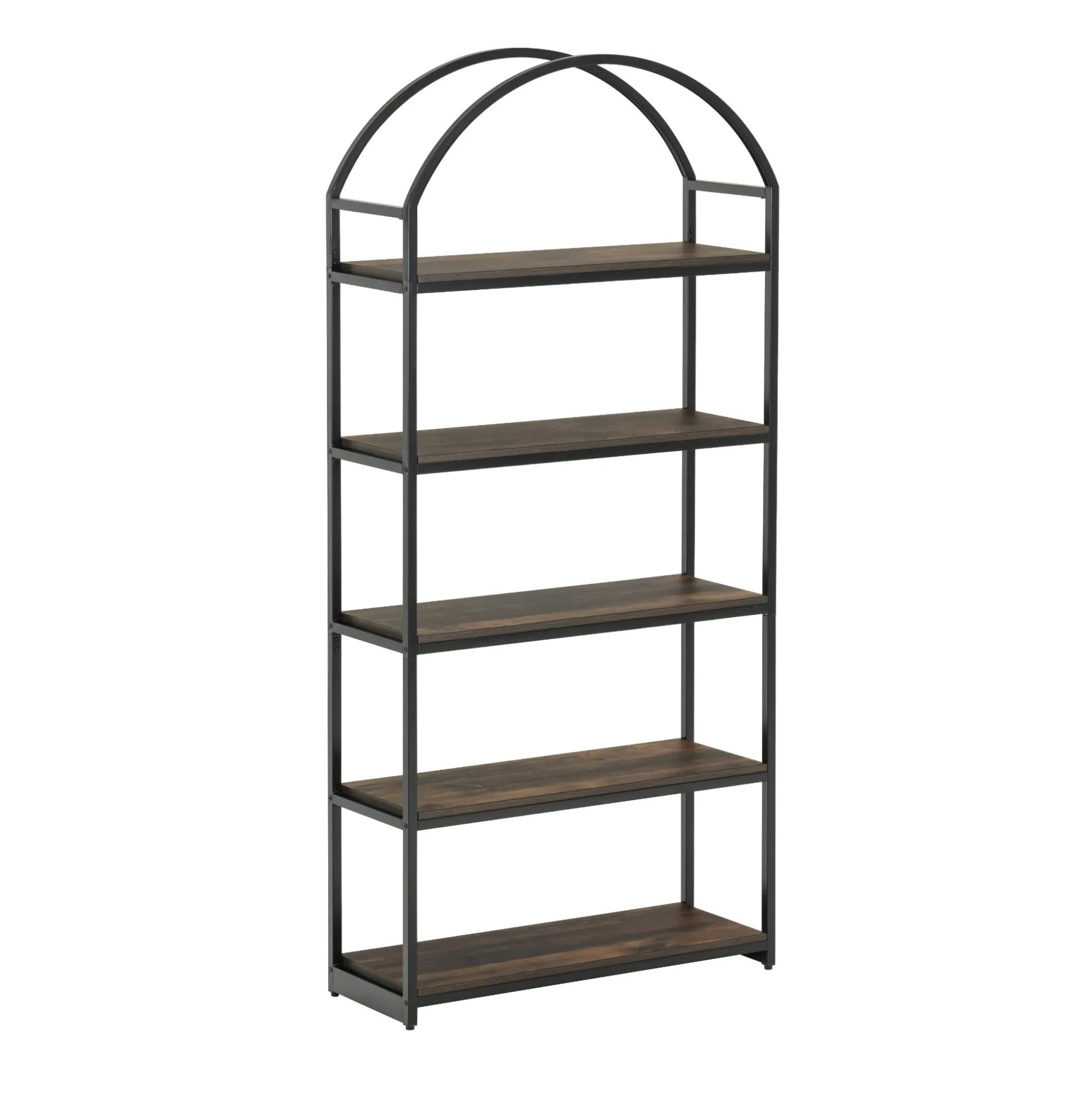 Metal 5-Shelf Arched Bookshelves Black (Set of 4)