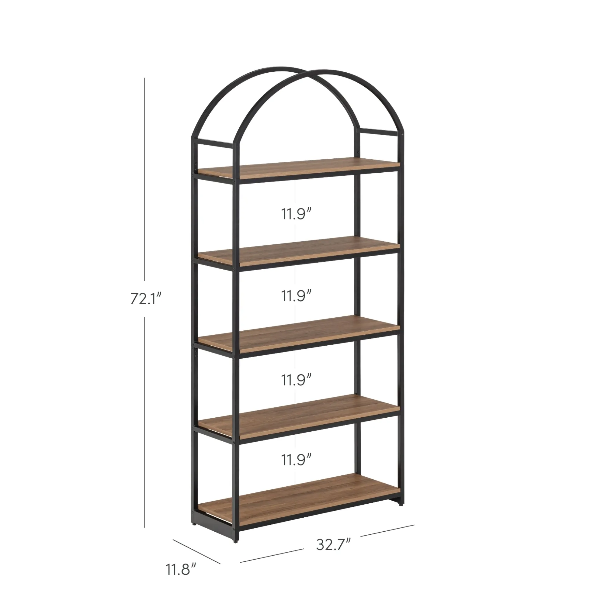 Metal 5-Shelf Arched Bookshelves Oak (Set of 2)