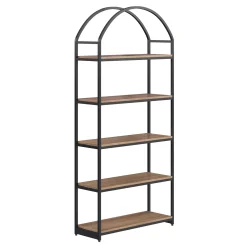 Metal 5-Shelf Arched Bookshelves Oak (Set of 2)
