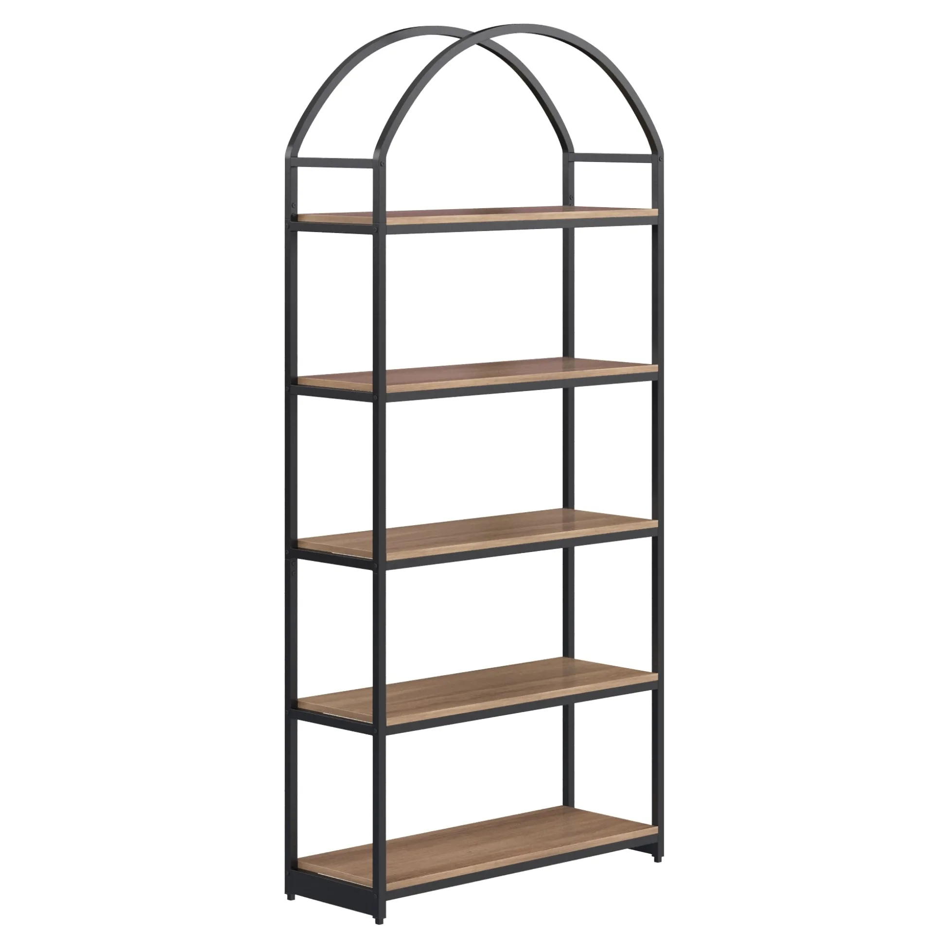 Metal 5-Shelf Arched Bookshelves Oak (Set of 2)