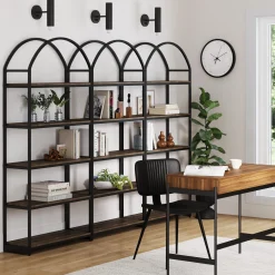 Metal 5-Shelf Arched Bookshelves Black (Set of 3)