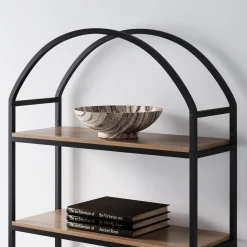 Metal 5-Shelf Arched Bookshelves Oak (Set of 3)