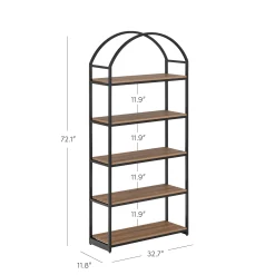 Metal 5-Shelf Arched Bookshelves Oak (Set of 4)