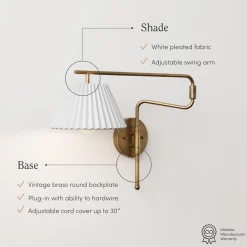 Metal Swing Arm Plug-in Wall Light Brass