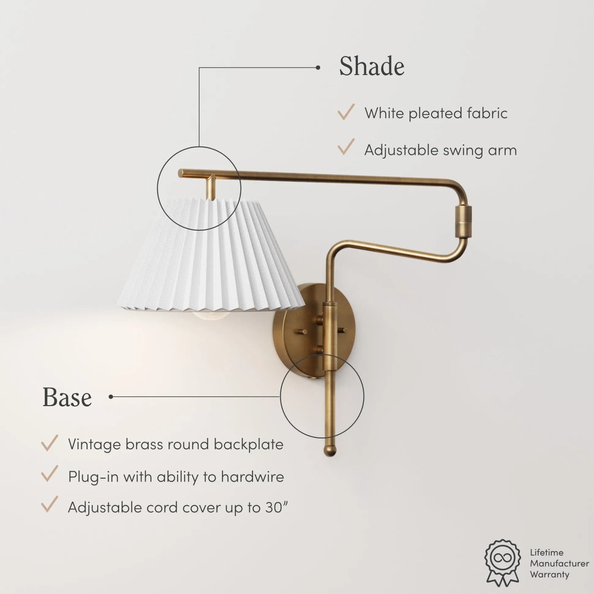 Metal Swing Arm Wall Lights Brass (Set of 2)