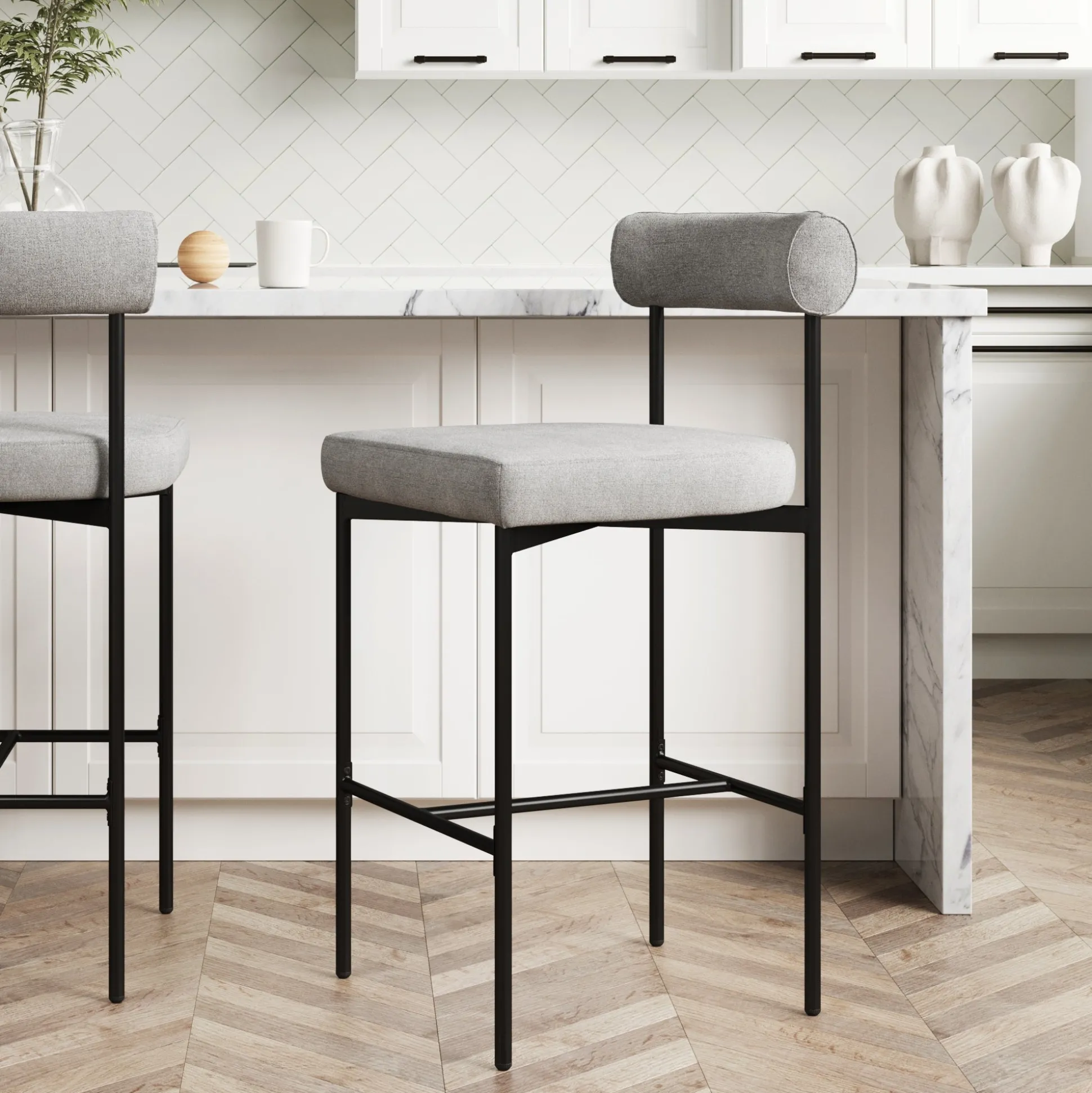 Metal Upholstered Counter Height Bar Stool Gray