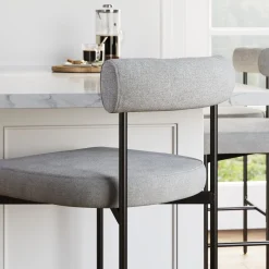 Metal Upholstered Counter Height Bar Stool Gray