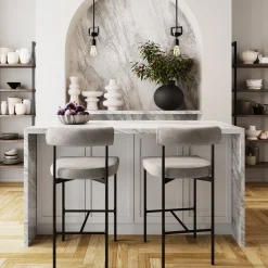 Metal Upholstered Counter Height Bar Stool Gray