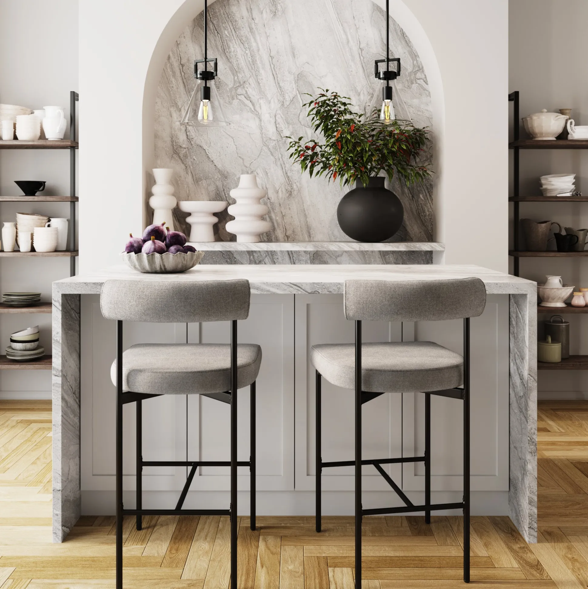 Metal Upholstered Counter Height Bar Stool Gray