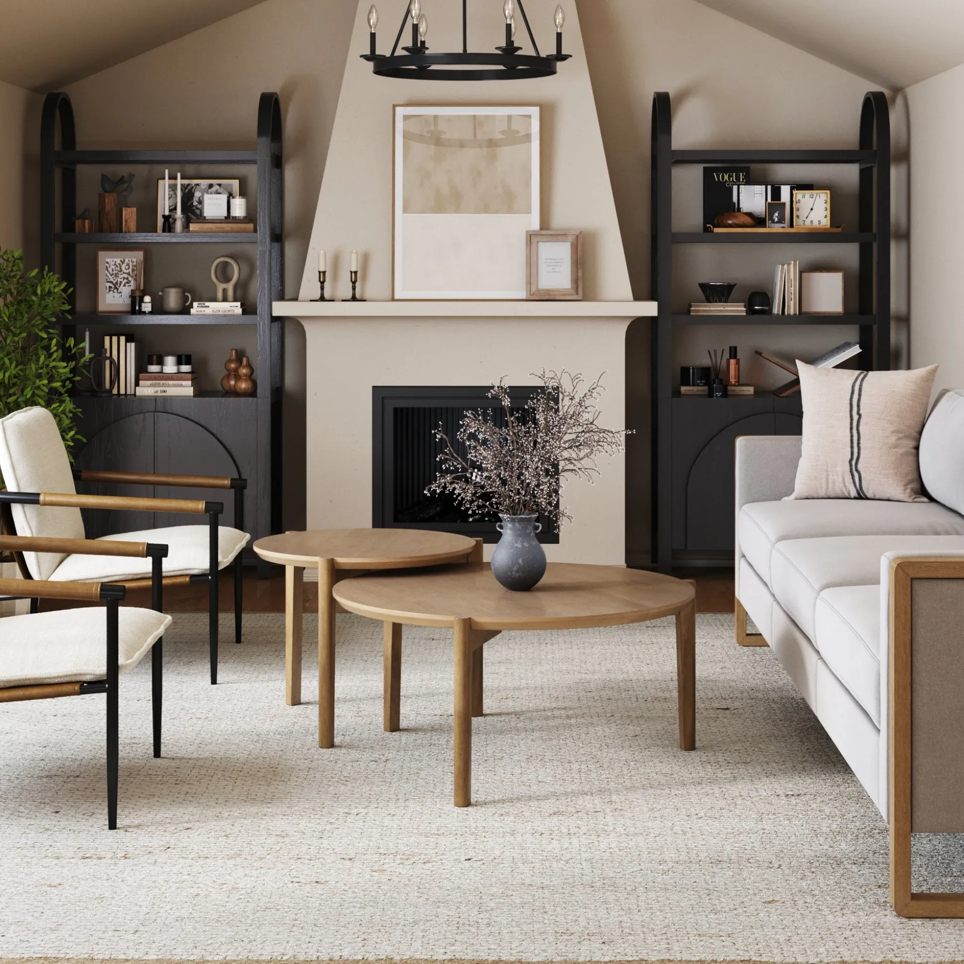 Mid-Century Arched Bookshelves with Doors Black (Set of 2)