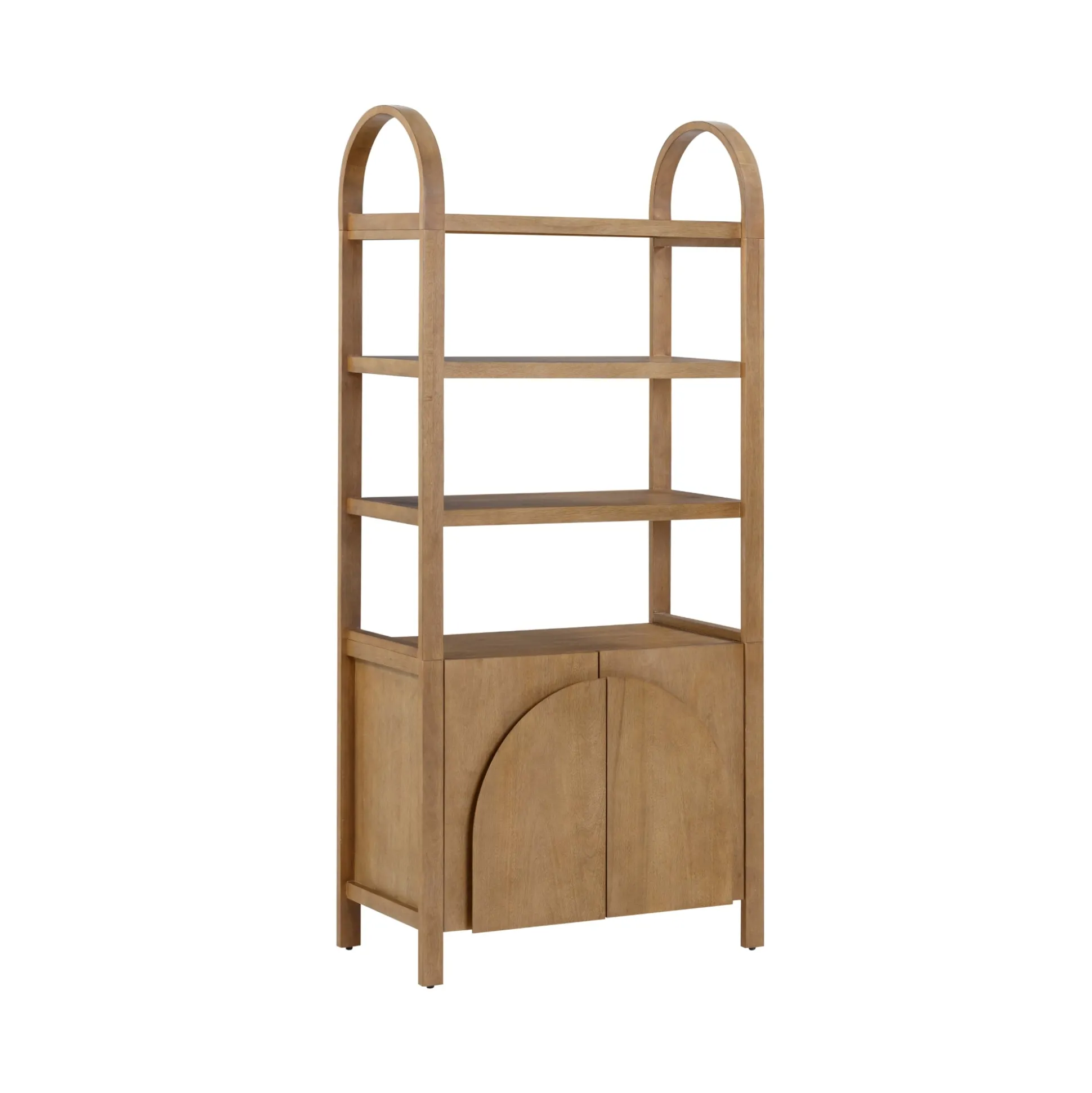 Mid-Century Arched Bookshelves with Doors Light Brown (Set of 2)