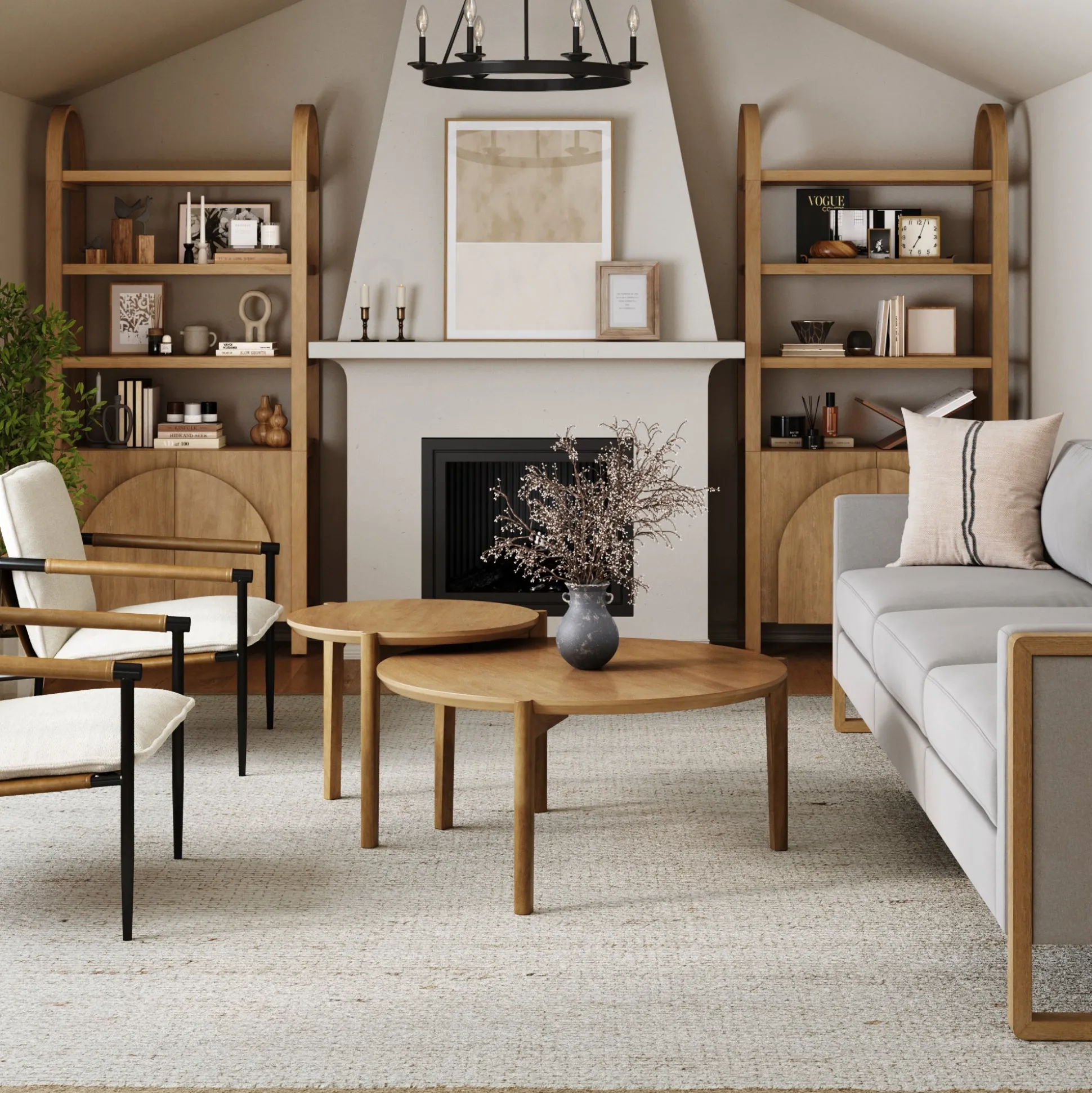 Mid-Century Arched Bookshelves with Doors Light Brown (Set of 2)