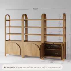 Mid-Century Arched Bookshelves with Doors Light Brown (Set of 3)