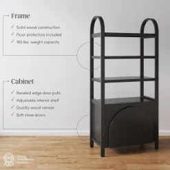 Mid-Century Arched Bookshelves with Doors Black (Set of 3)