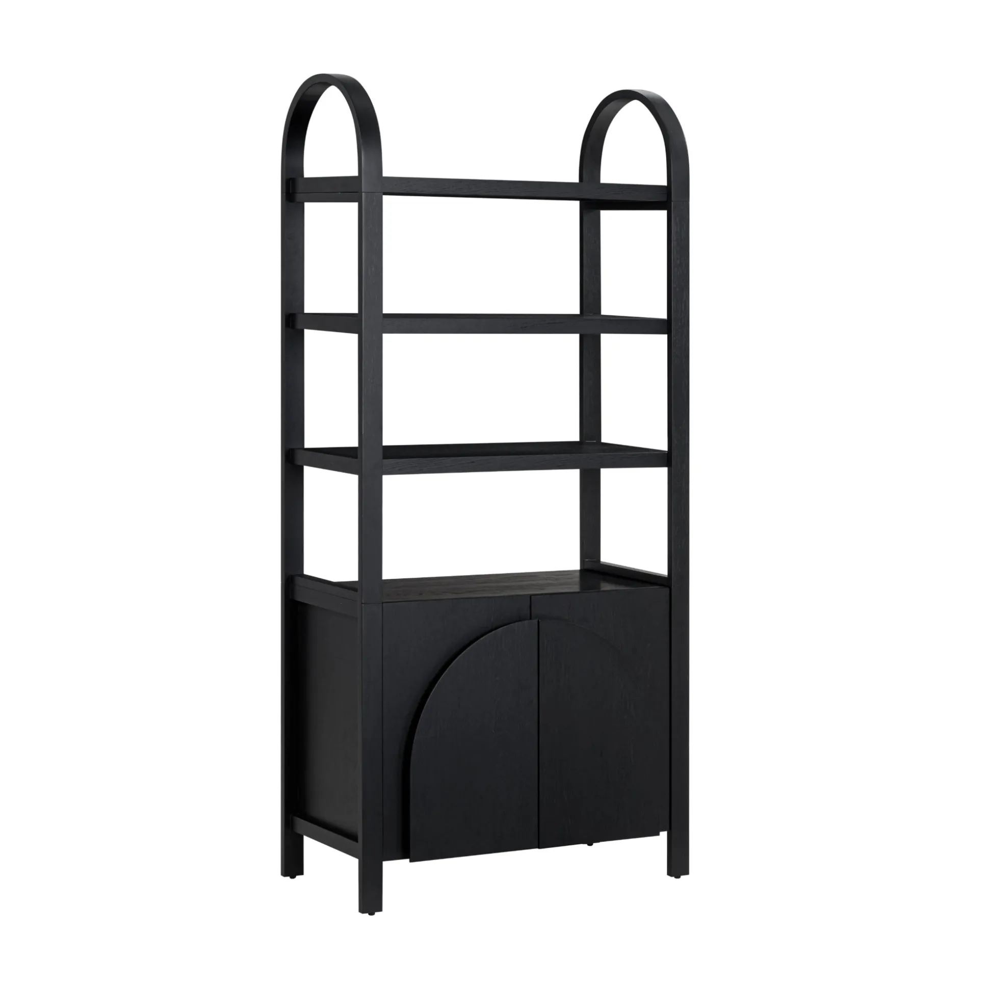 Mid-Century Arched Bookshelves with Doors Black (Set of 3)