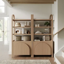 Mid-Century Arched Door Bookshelf with Doors Raw Oak (Set of 2)