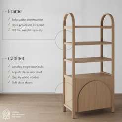 Mid-Century Arched Door Bookshelf with Doors Raw Oak (Set of 2)