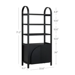 Mid-Century Arched Door Bookshelf with Doors Black