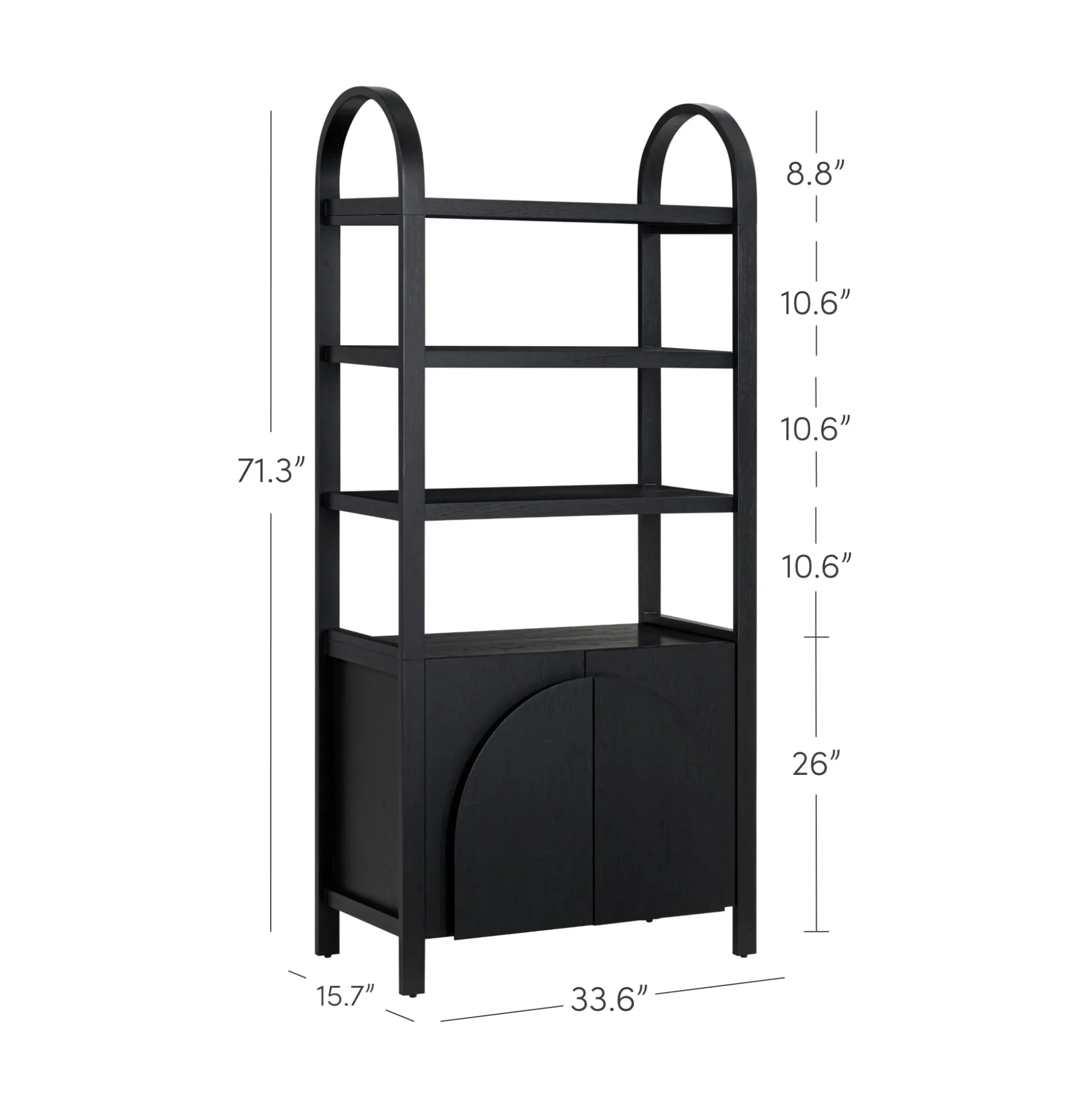 Mid-Century Arched Door Bookshelf with Doors Black